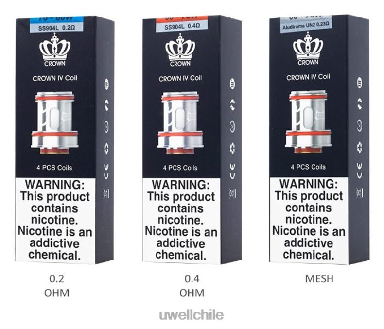 UWELL CROWN 4 bobinas de repuesto (paquete de 4) 8DTVT182 doble bobina 0.2ohm - Vaporizador UWELL